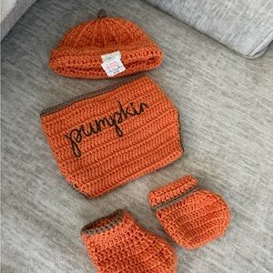 Orange Pumpkin Knit Baby Set